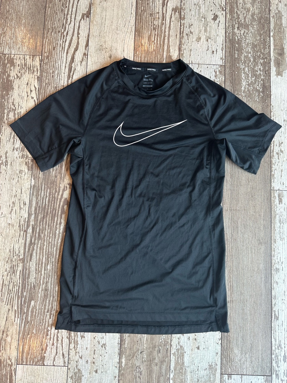 Nike Pro Black Short Sleeve Athletic Tee with White Swoosh